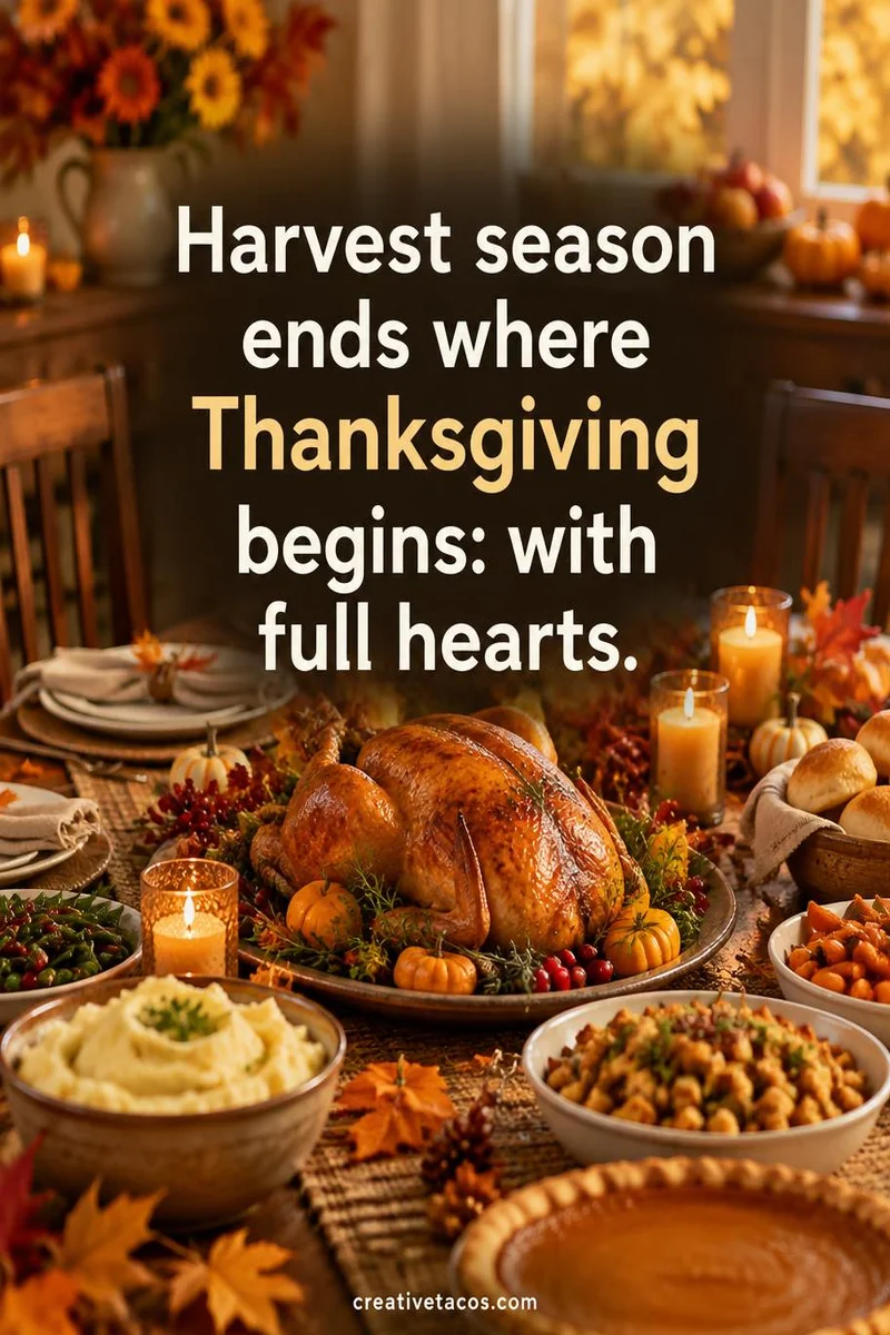 Quote card: Harvest season ends where Thanksgiving begins: with full hearts.