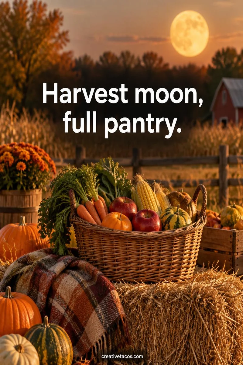 Quote card: Harvest moon, full pantry.