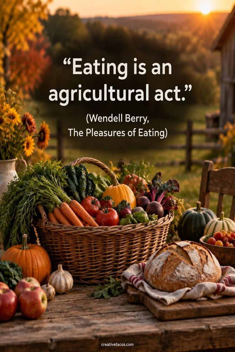 Quote card: “Eating is an agricultural act.” (Wendell Berry, The Pleasures of Eating)