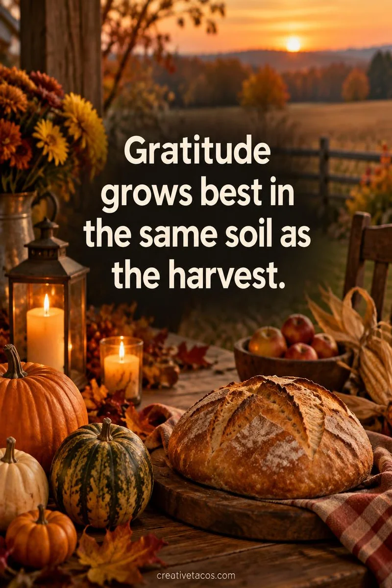 Quote card: Gratitude grows best in the same soil as the harvest.