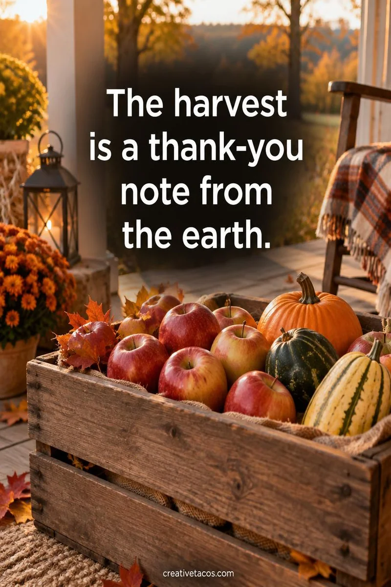 Quote card: The harvest is a thank-you note from the earth.