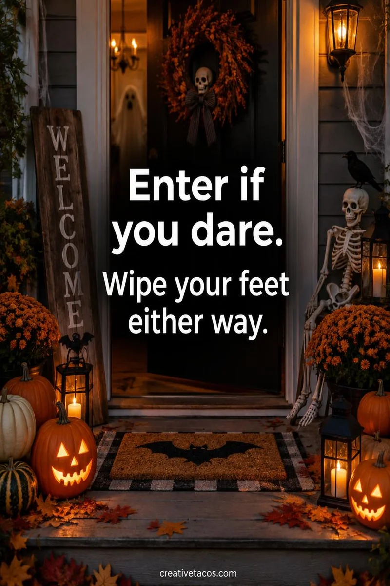 Quote card: Enter if you dare. Wipe your feet either way.