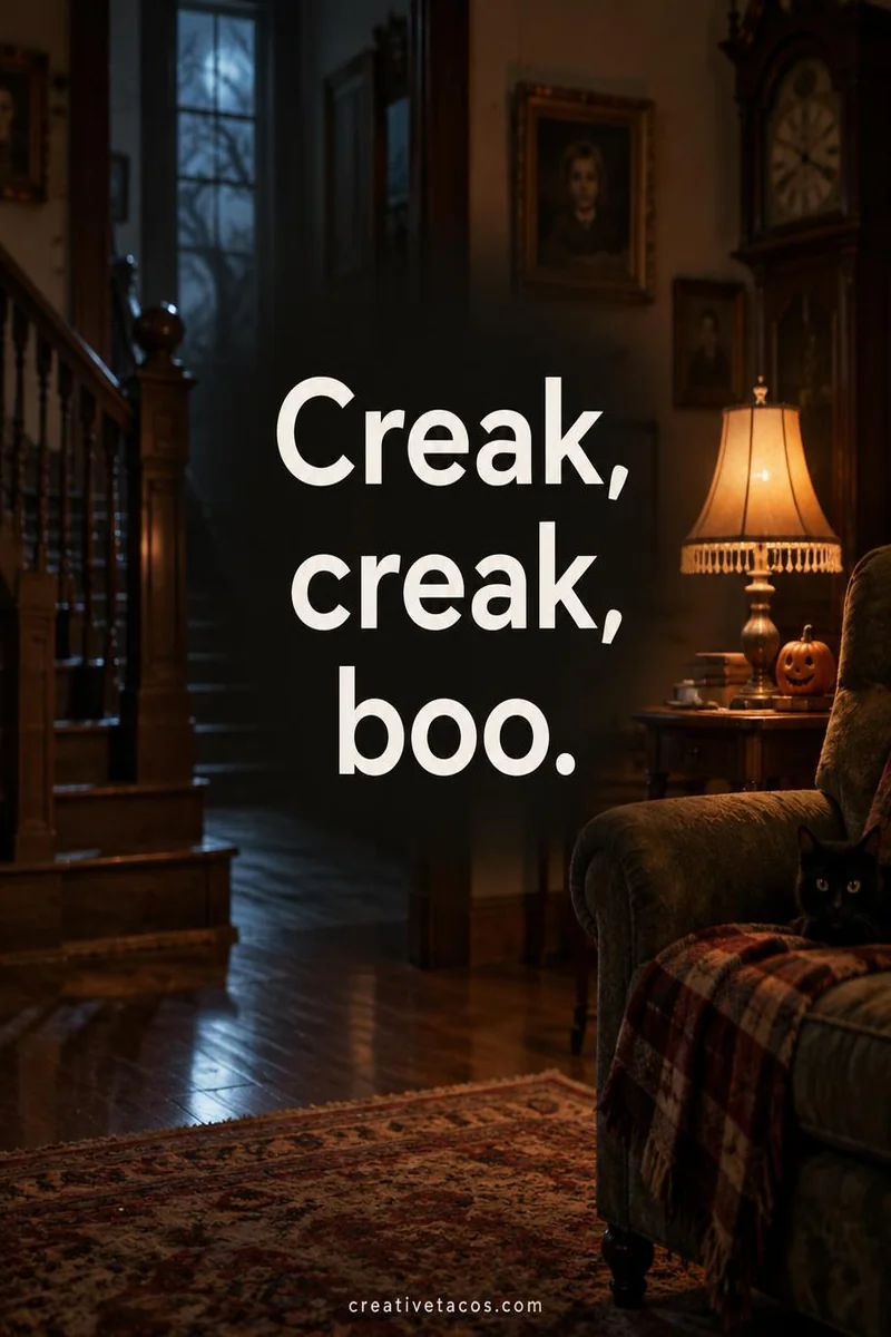 Quote card: Creak, creak, boo.