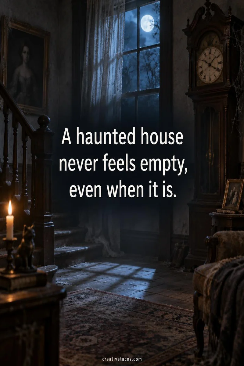 Quote card: A haunted house never feels empty, even when it is.