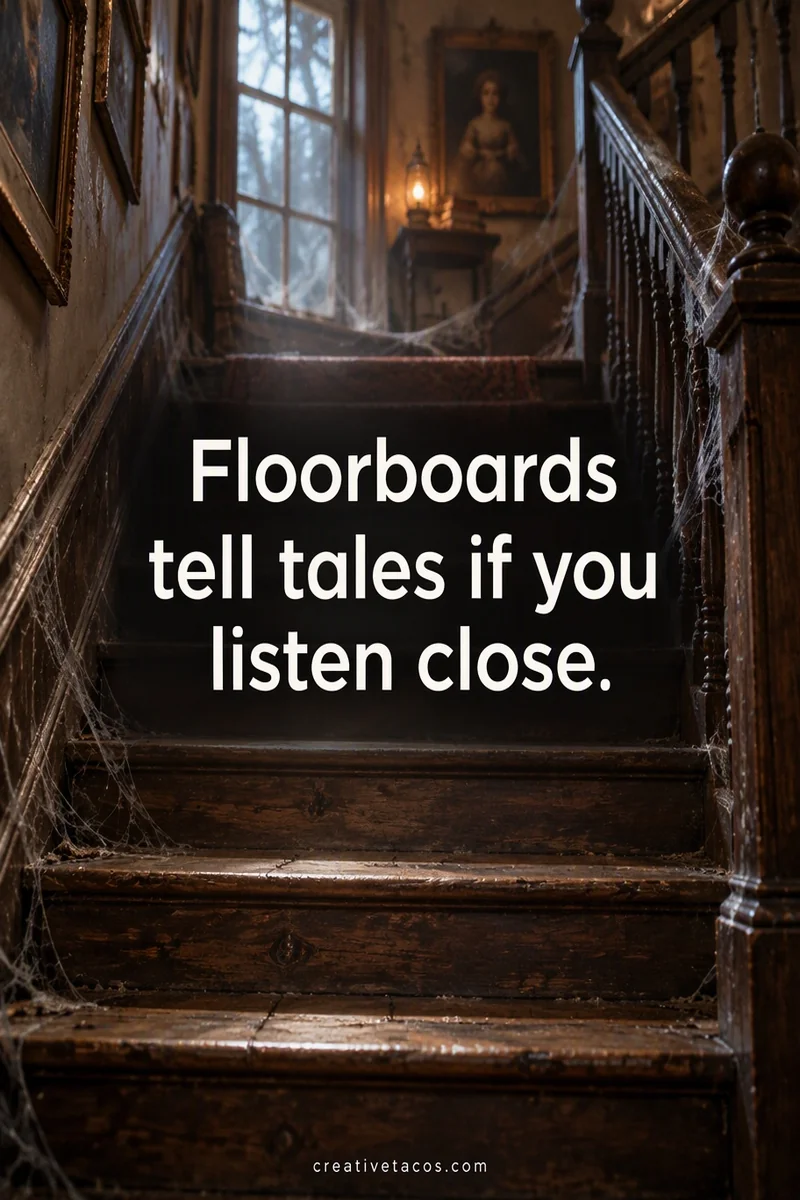 Quote card: Floorboards tell tales if you listen close.