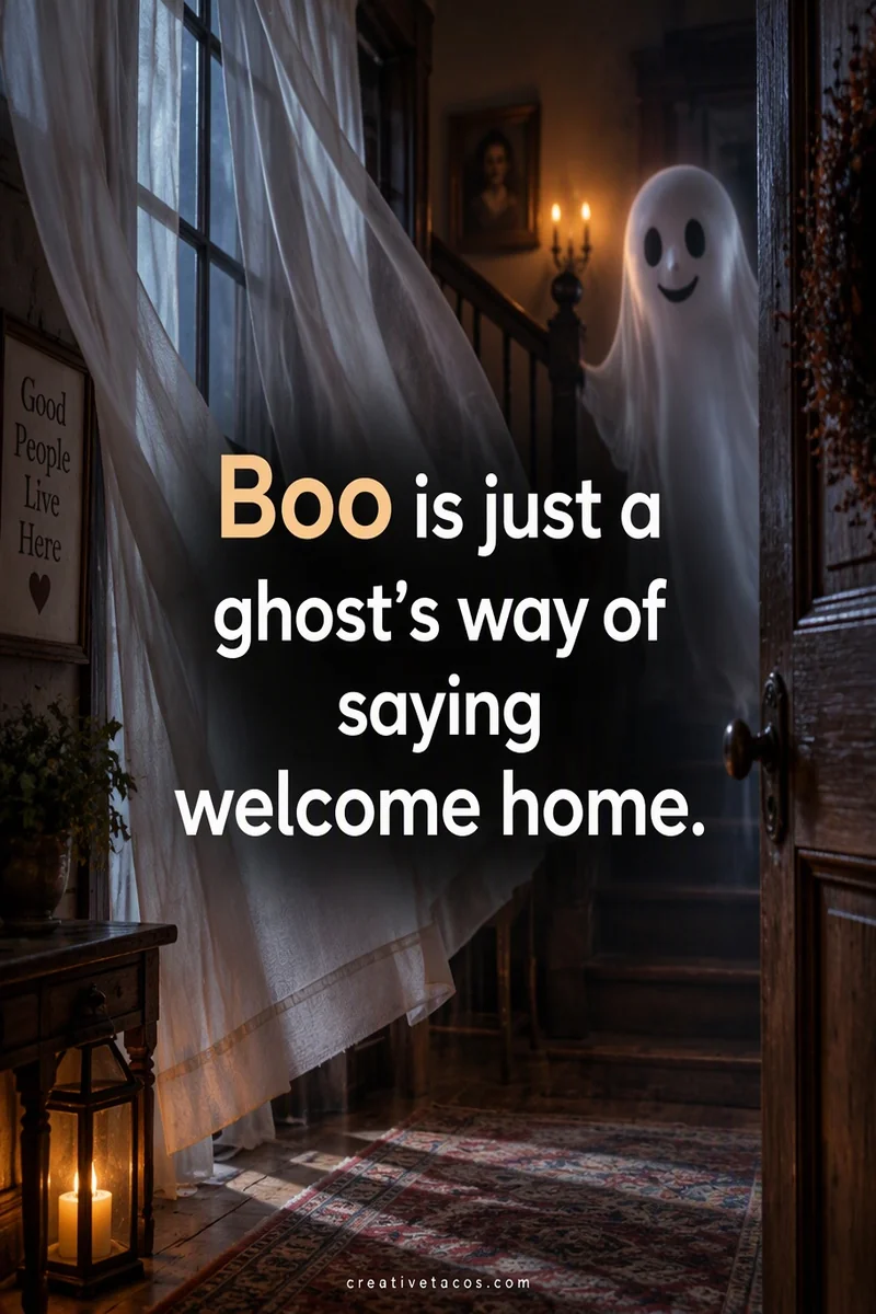 Quote card: Boo is just a ghost's way of saying welcome home.