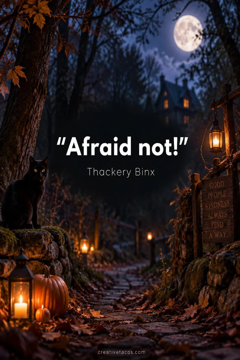Quote card: "Afraid not!" – Thackery Binx