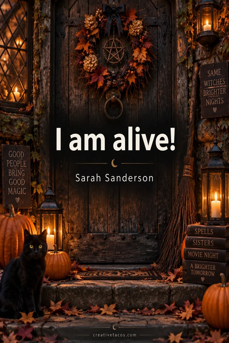 Quote card: "I am alive!" – Sarah Sanderson