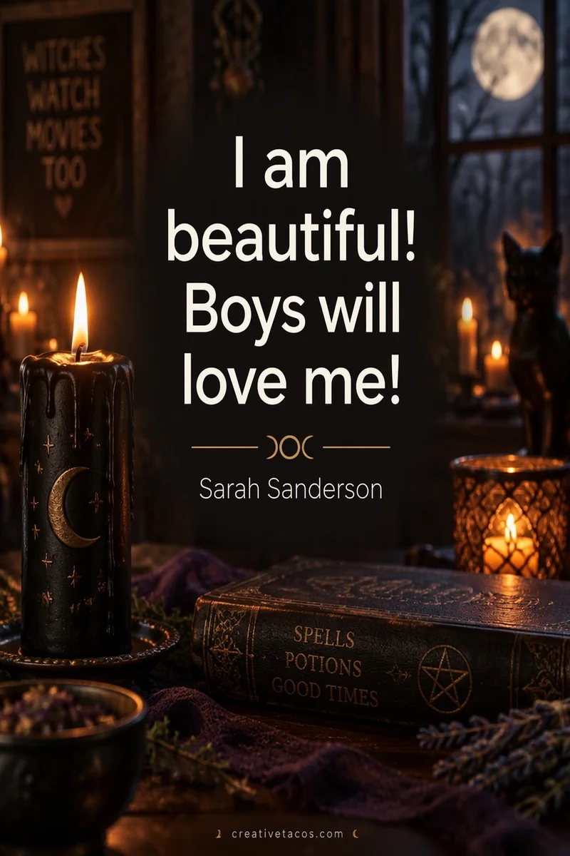 Quote card: "I am beautiful! Boys will love me!" – Sarah Sanderson