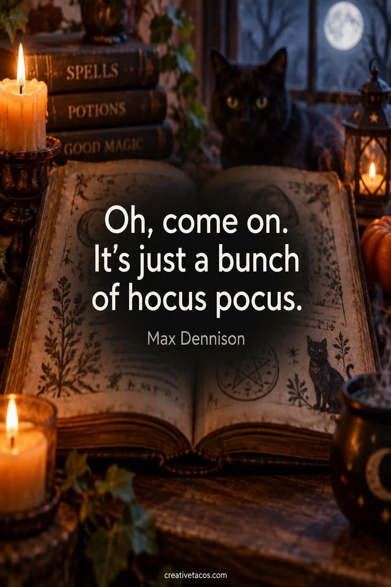 Quote card: "Oh, come on. It's just a bunch of hocus pocus." – Max Dennison