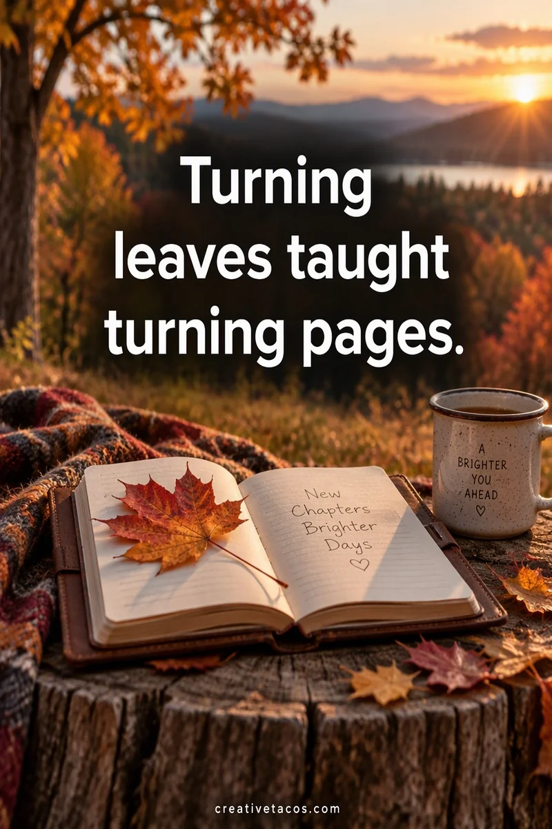 Quote card: Turning leaves taught turning pages.