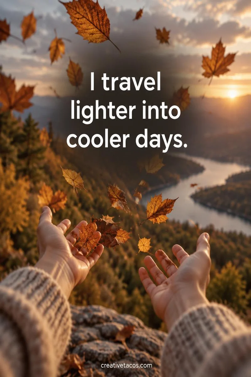 Quote card: I travel lighter into cooler days.