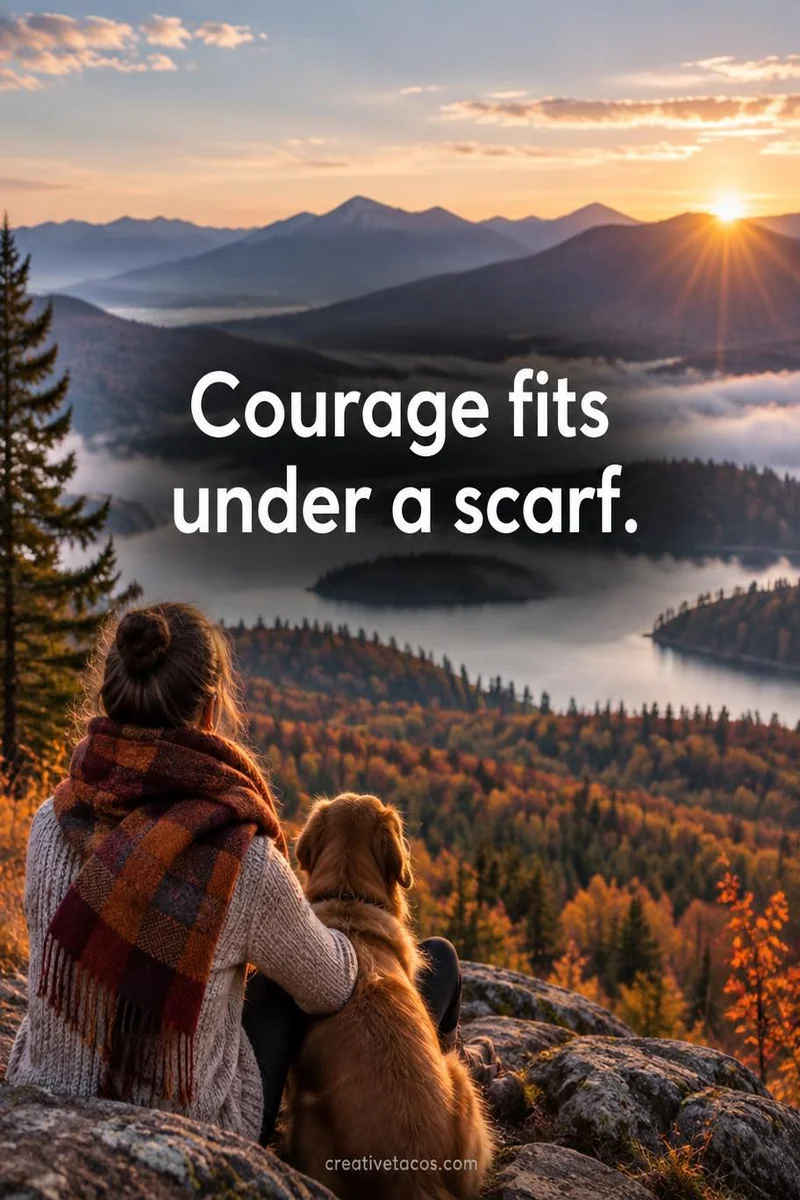 Quote card: Courage fits under a scarf.