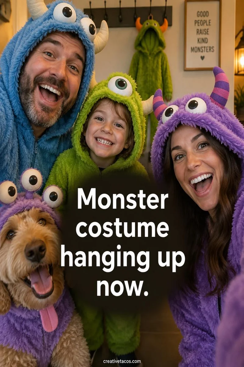 Quote card: Monster costume hanging up now.