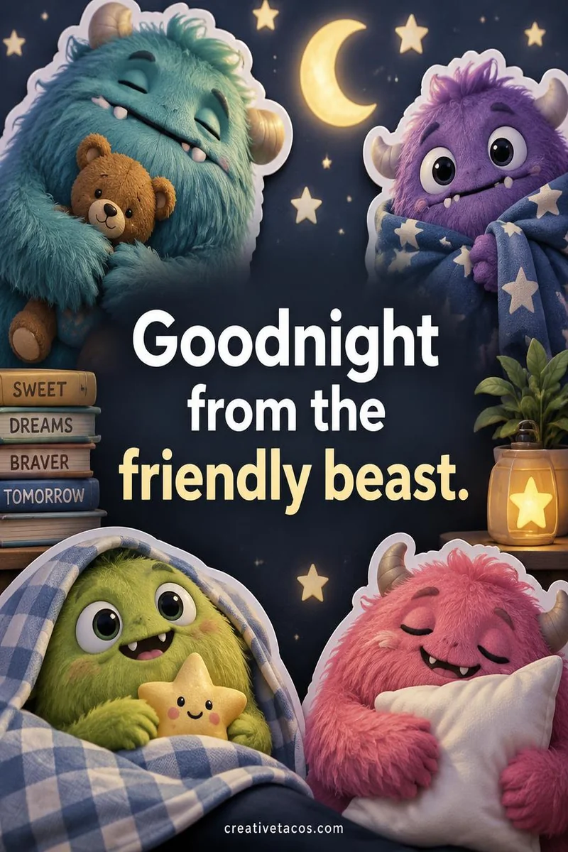 Quote card: Goodnight from the friendly beast.