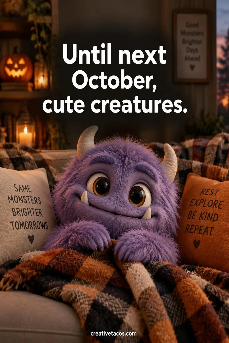 Quote card: Until next October, cute creatures.