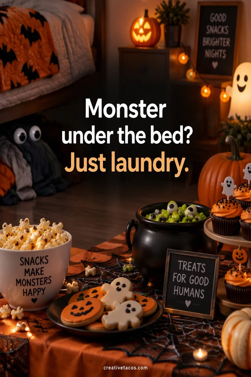 Quote card: Monster under the bed? Just laundry.