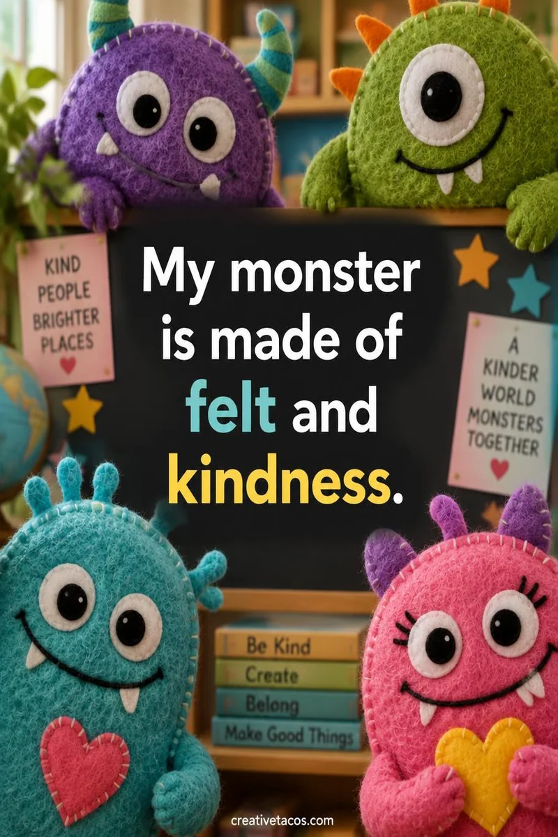 Quote card: My monster is made of felt and kindness.