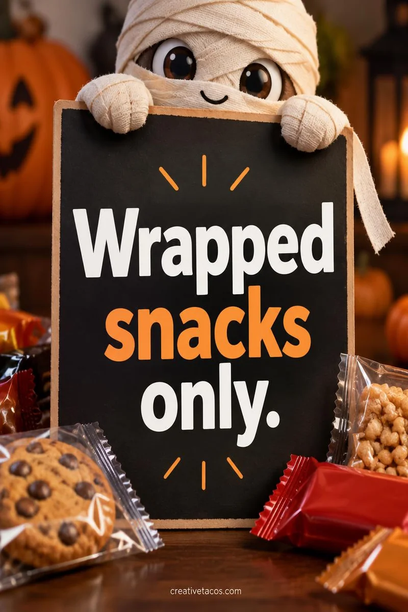 Quote card: Wrapped snacks only.