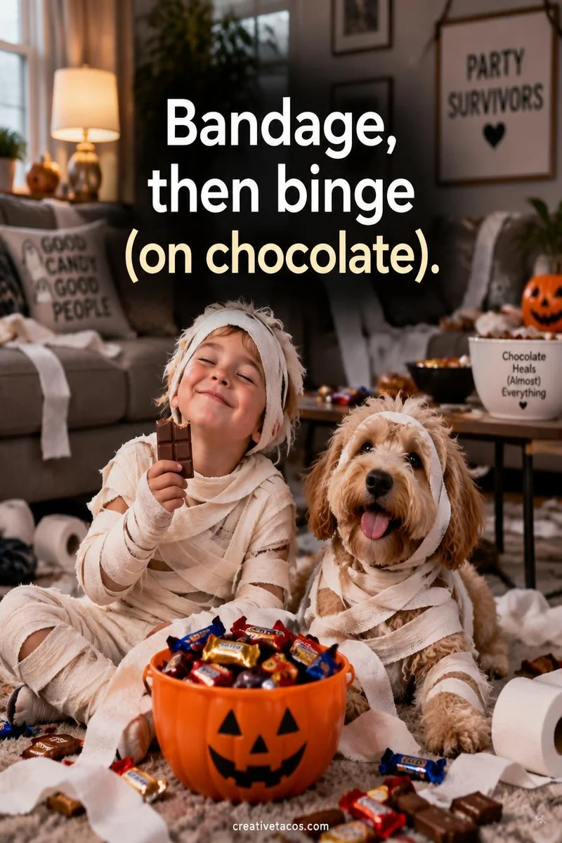 Quote card: Bandage, then binge (on chocolate).