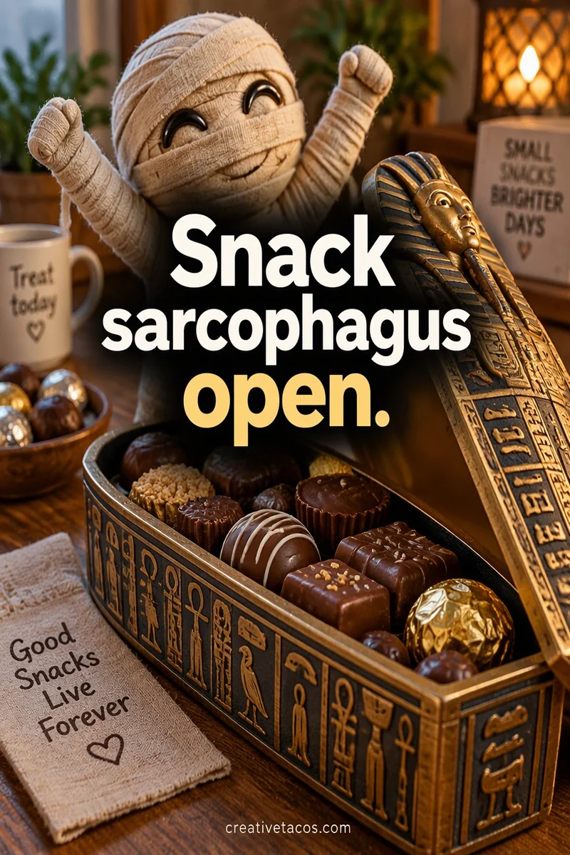 Quote card: Snack sarcophagus open.