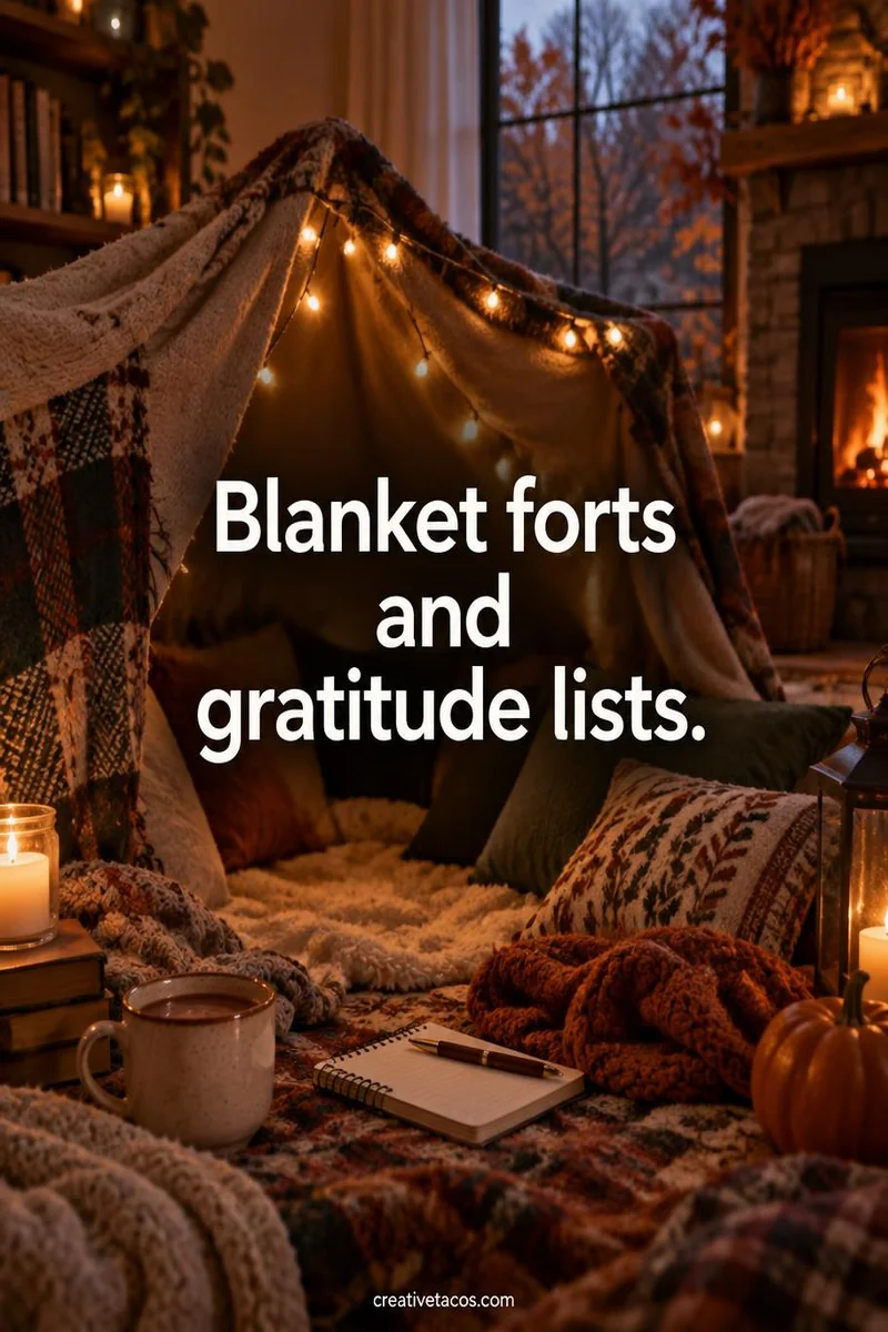 Quote card: Blanket forts and gratitude lists.