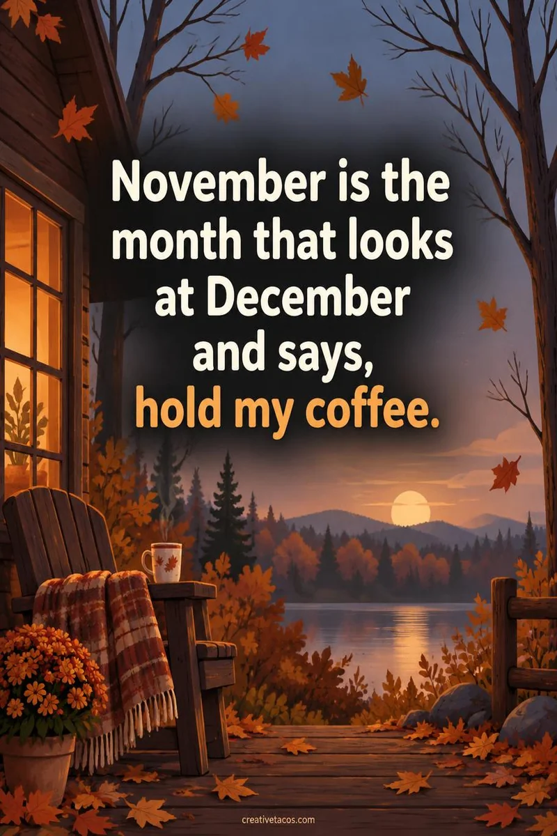 Quote card: November is the month that looks at December and says, hold my coffee.