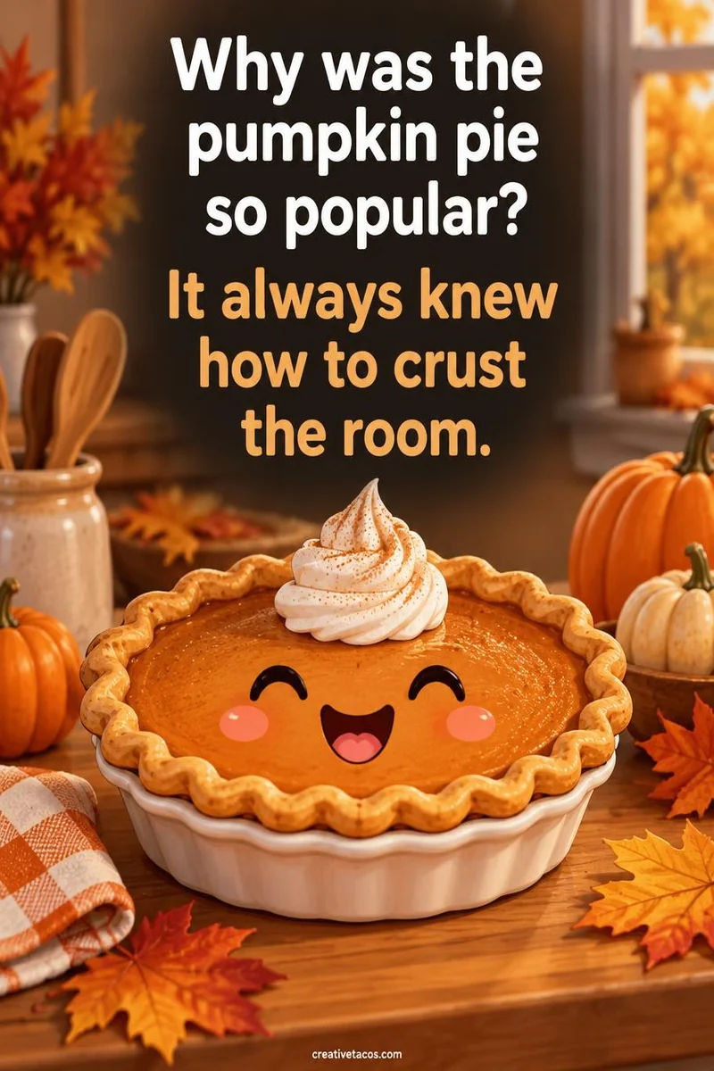 Quote card: Why was the pumpkin pie so popular? It always knew how to crust the room.