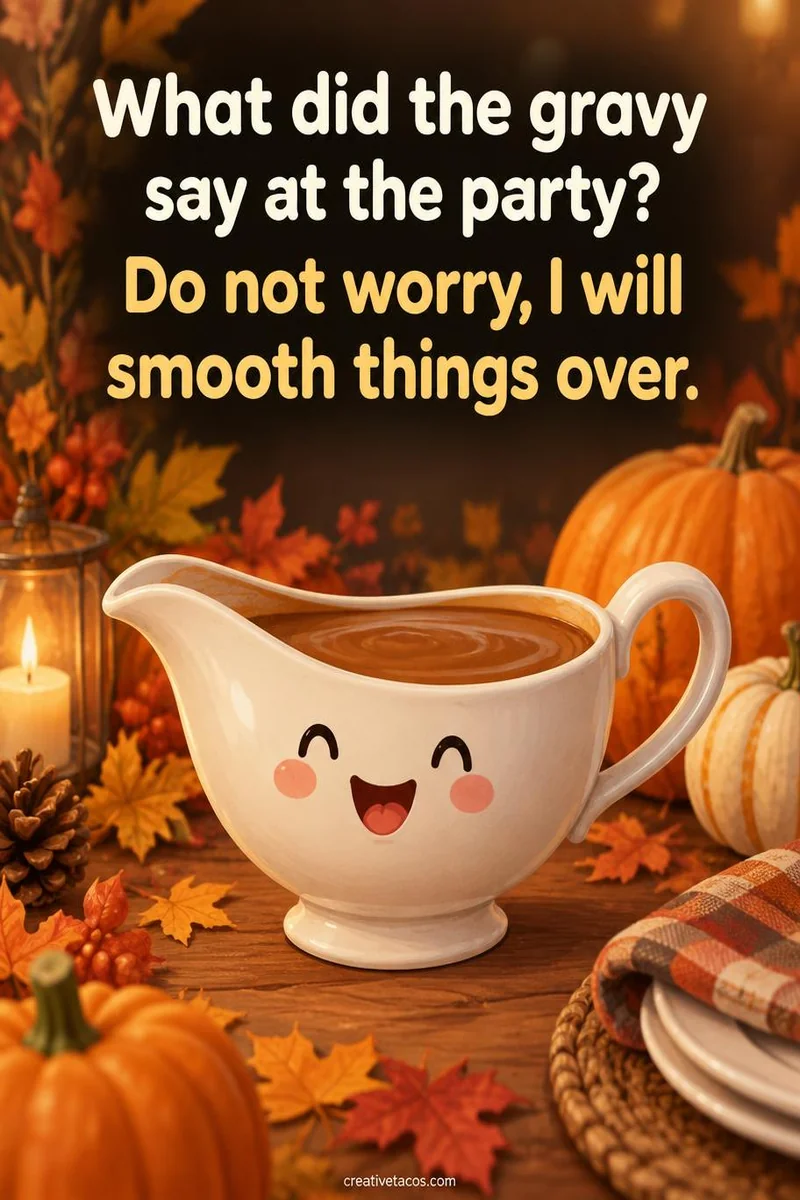Quote card: What did the gravy say at the party? Do not worry, I will smooth things over.