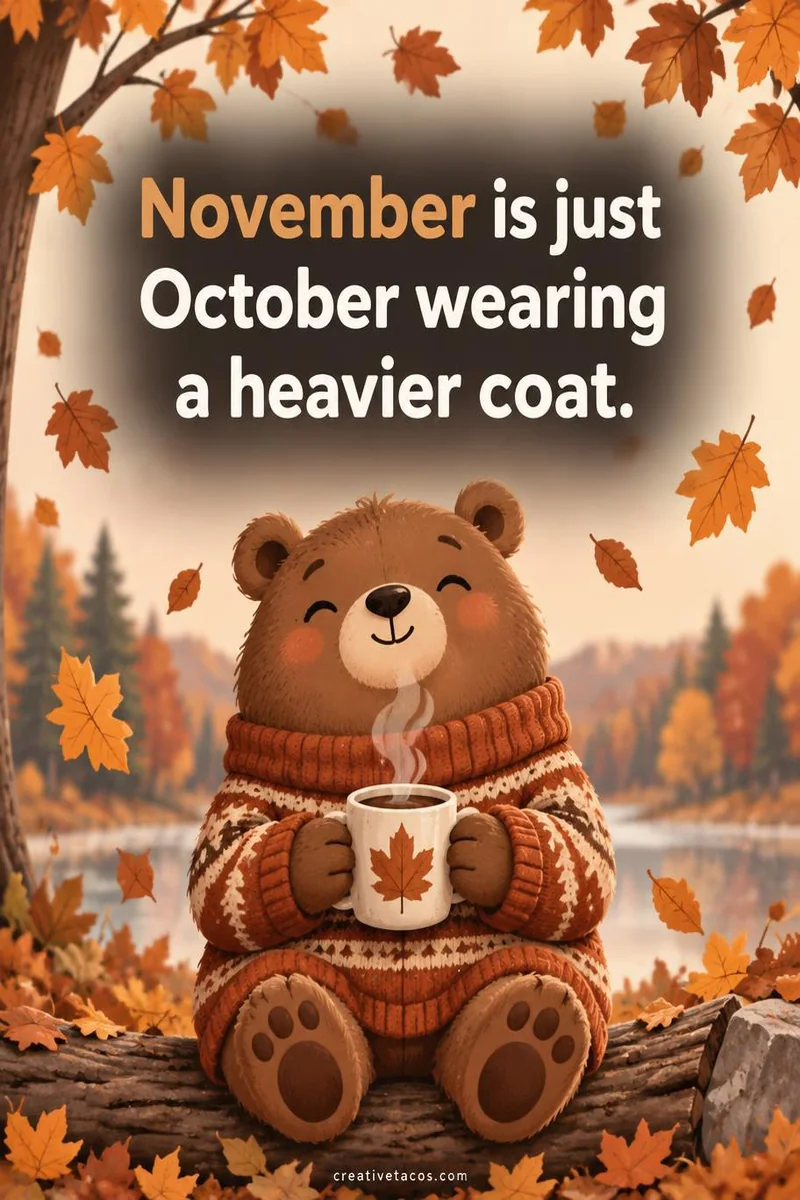 Quote card: November is just October wearing a heavier coat.