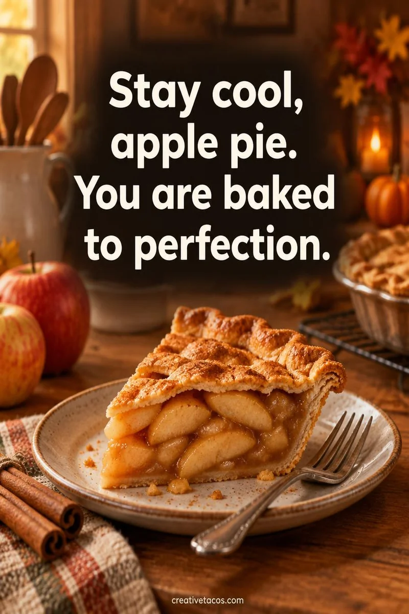 Quote card: Stay cool, apple pie. You are baked to perfection.