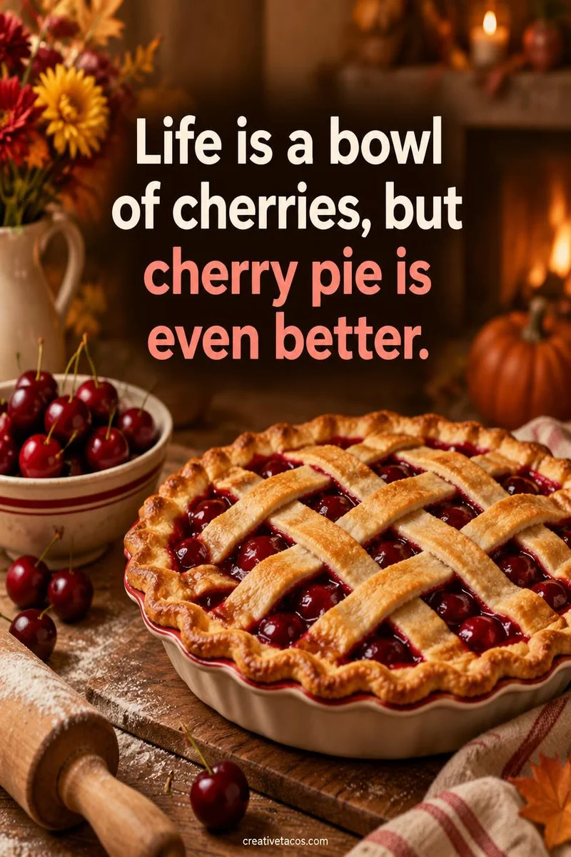 Quote card: Life is a bowl of cherries, but cherry pie is even better.