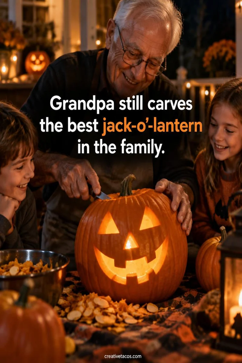 Quote card: Grandpa still carves the best jack-o'-lantern in the family.