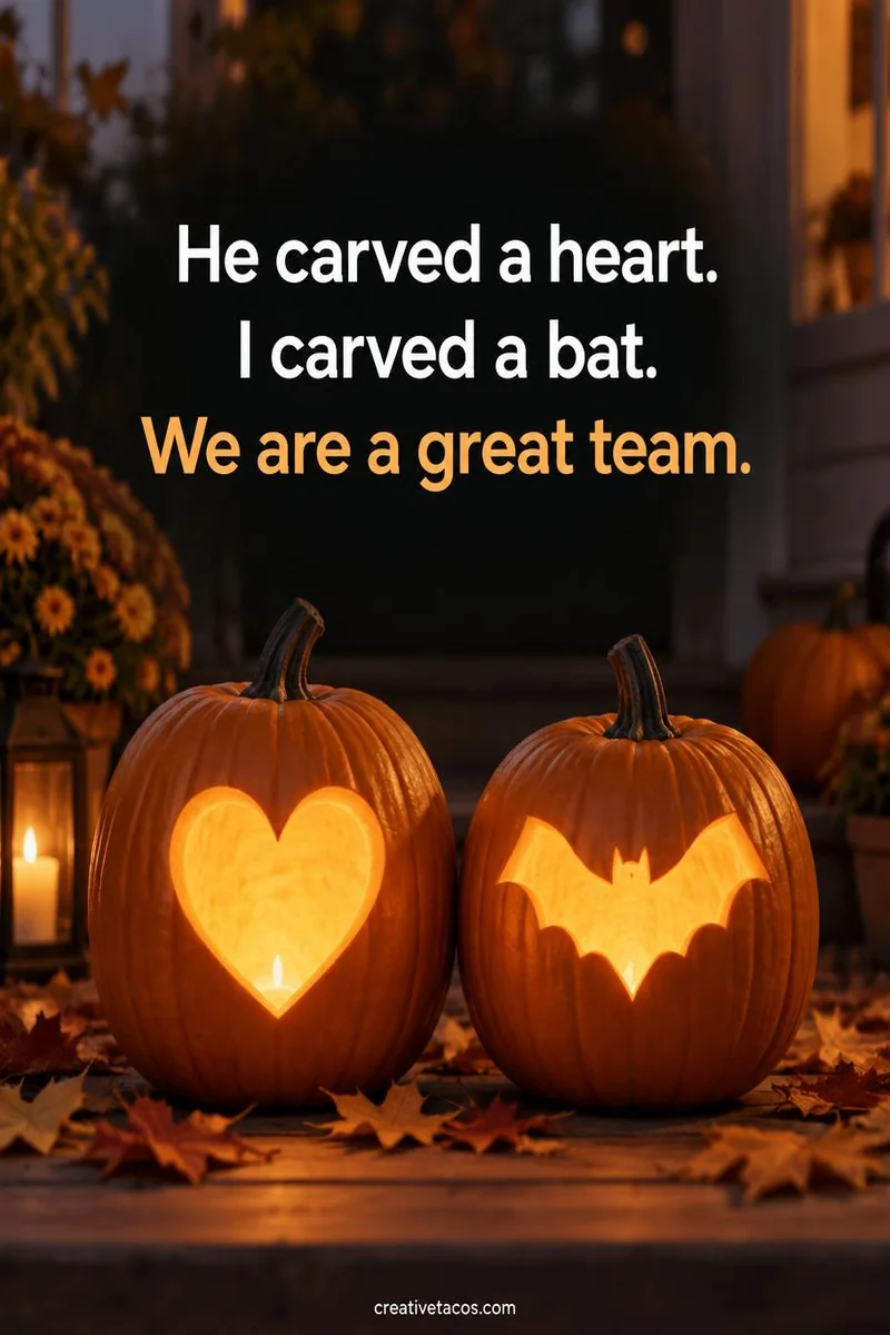 Quote card: He carved a heart. I carved a bat. We are a great team.