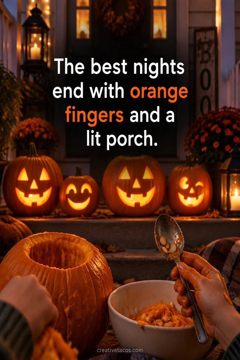 Quote card: The best nights end with orange fingers and a lit porch.