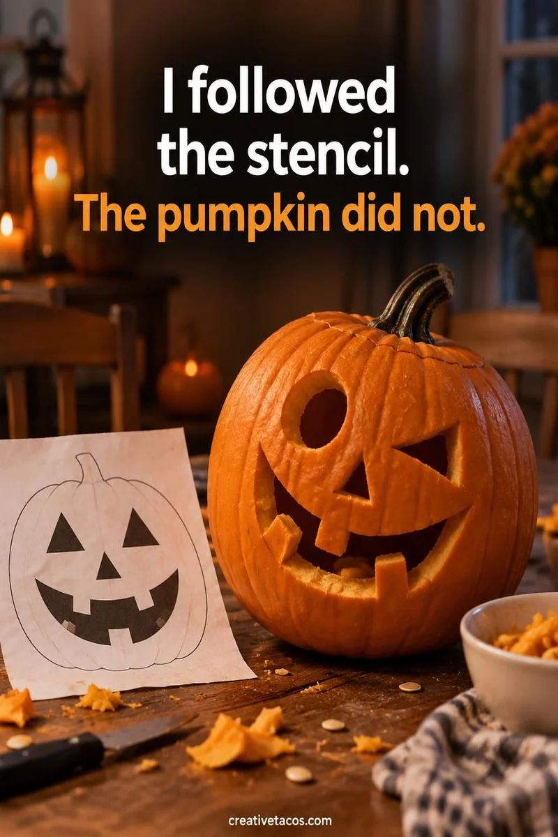 Quote card: I followed the stencil. The pumpkin did not.