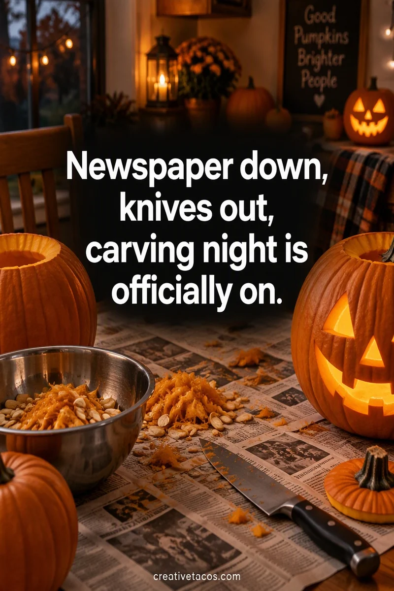 Quote card: Newspaper down, knives out, carving night is officially on.
