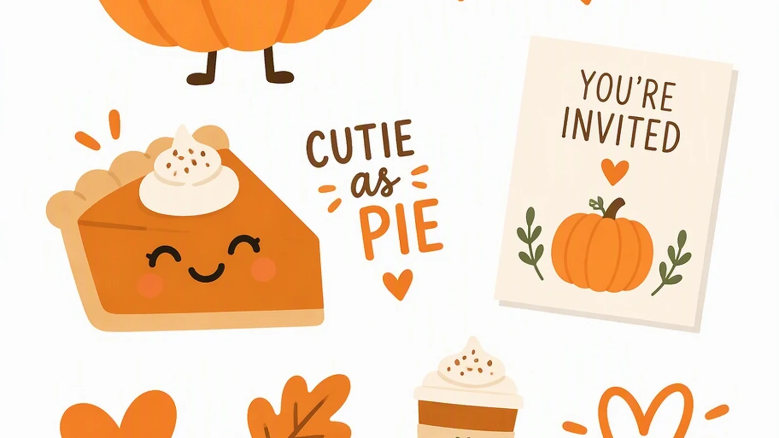 Clean illustration of a pumpkin and pie on a white background for pumpkin puns.