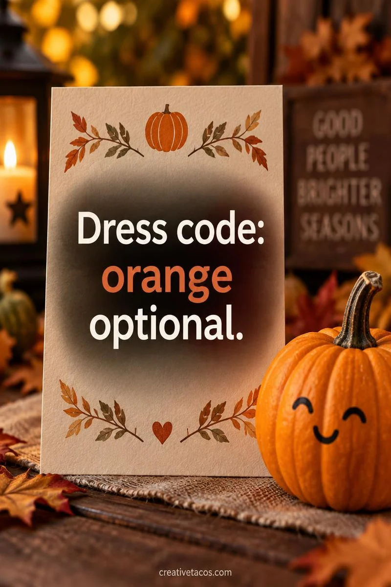 Quote card: Dress code: orange optional.