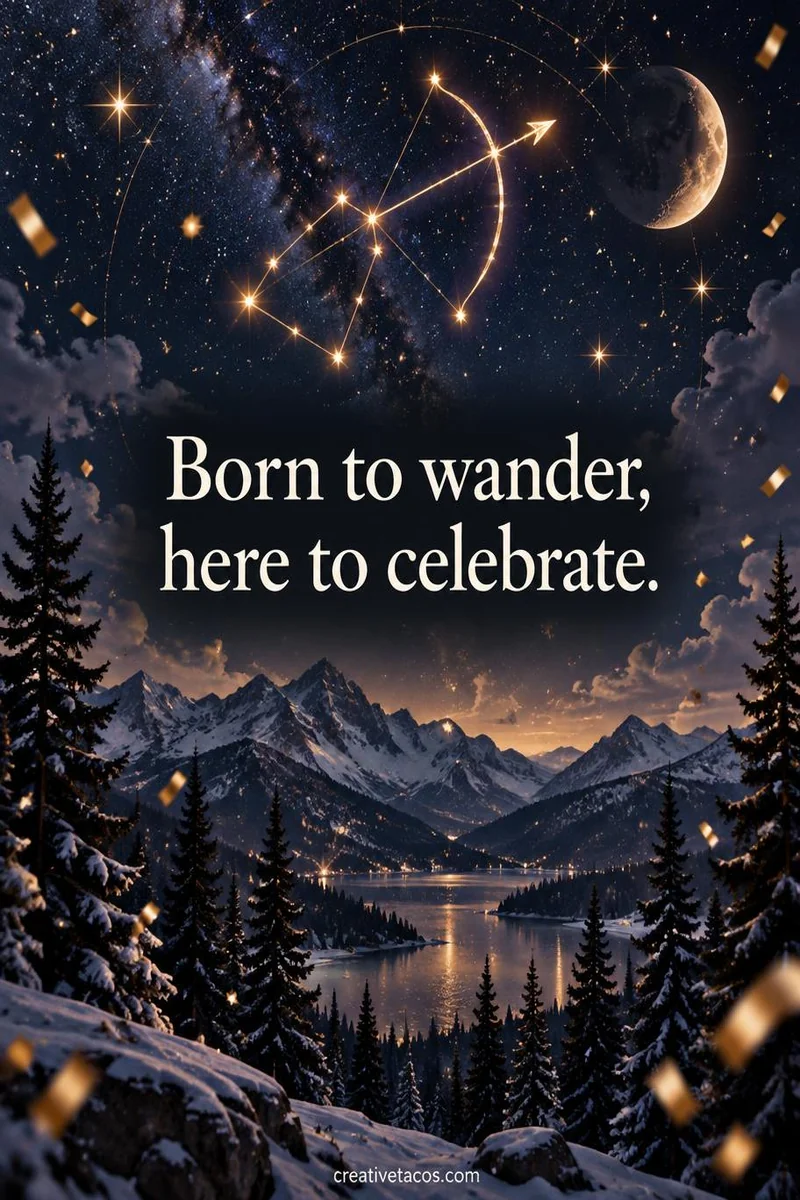 Quote card: Born to wander, here to celebrate.