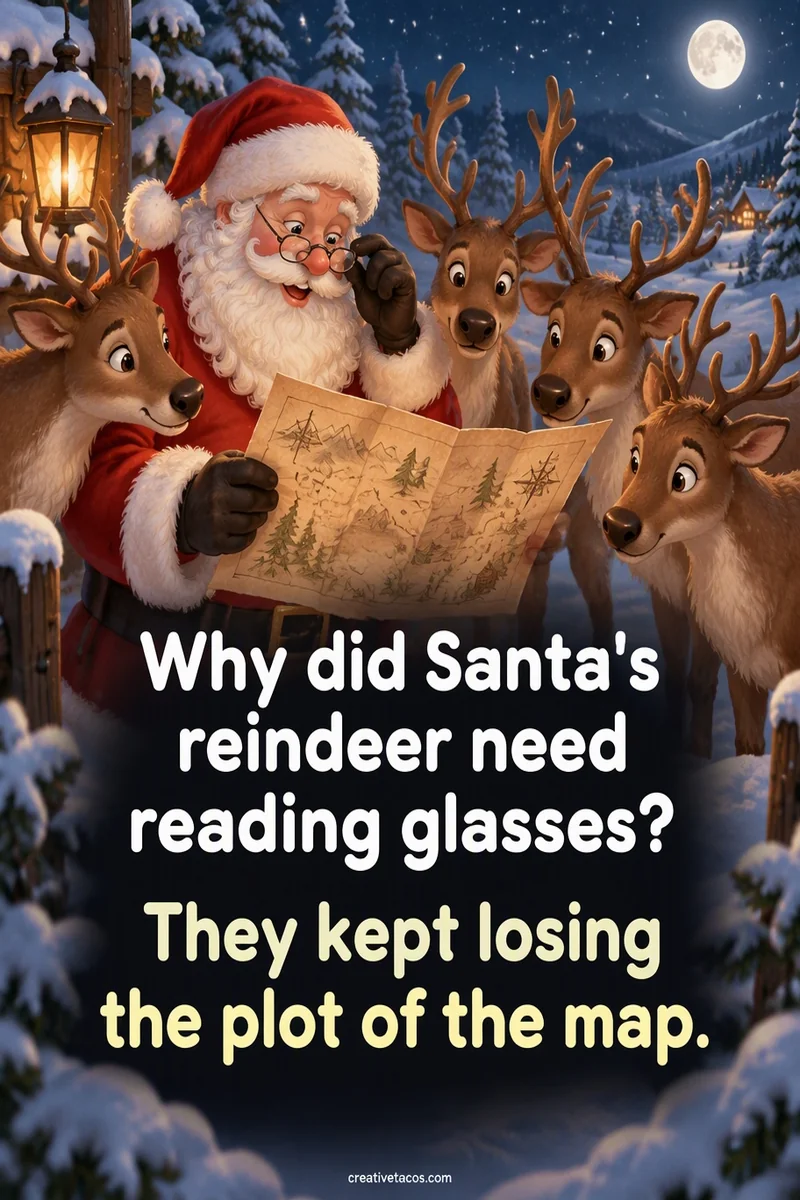 Quote card: Why did Santa's reindeer need reading glasses? They kept losing the plot of the map.