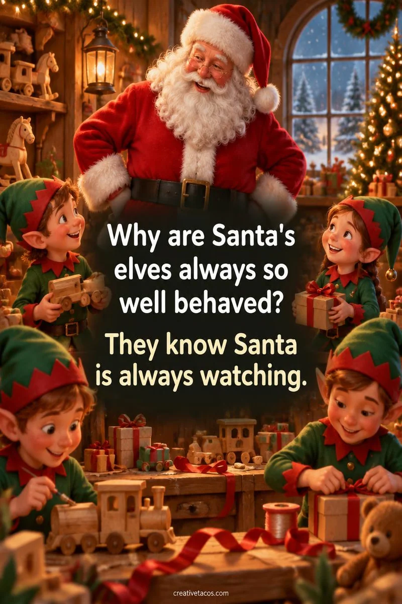 Quote card: Why are Santa's elves always so well behaved? They know Santa is always watching.