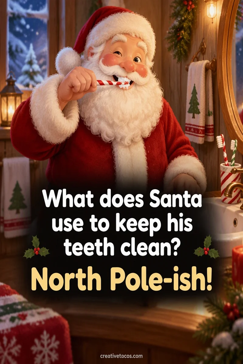 Quote card: What does Santa use to keep his teeth clean? North Pole-ish!
