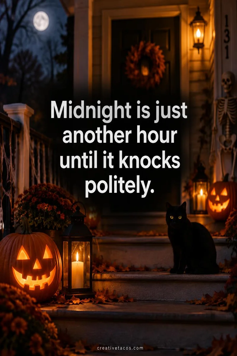Quote card: Midnight is just another hour until it knocks politely.