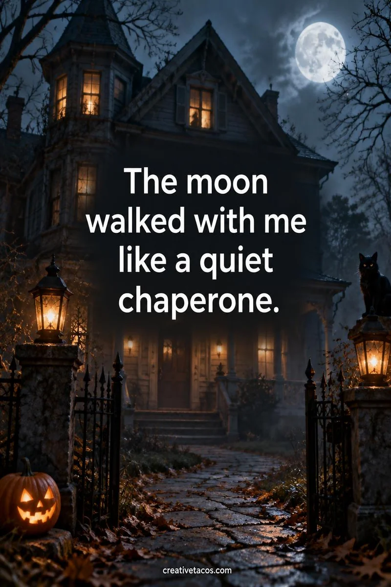 Quote card: The moon walked with me like a quiet chaperone.