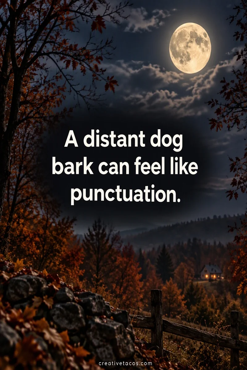 Quote card: A distant dog bark can feel like punctuation.