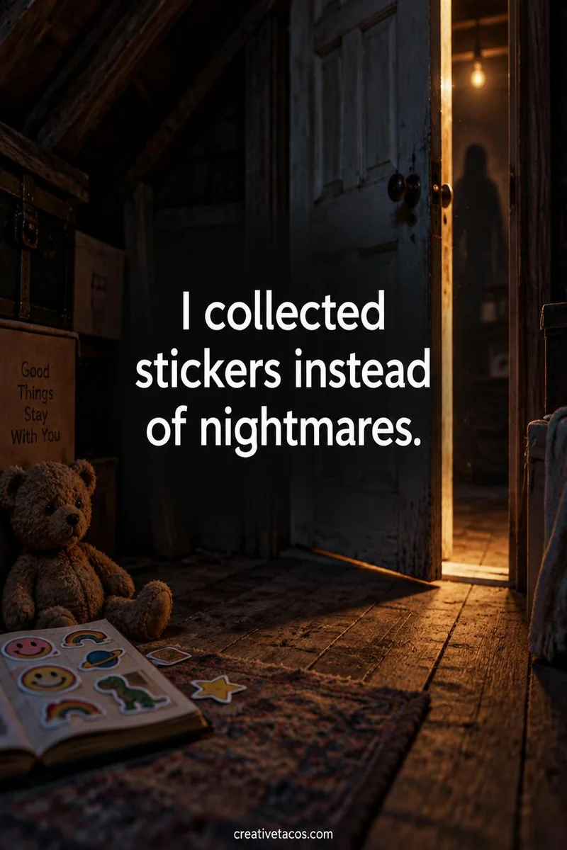 Quote card: I collected stickers instead of nightmares.