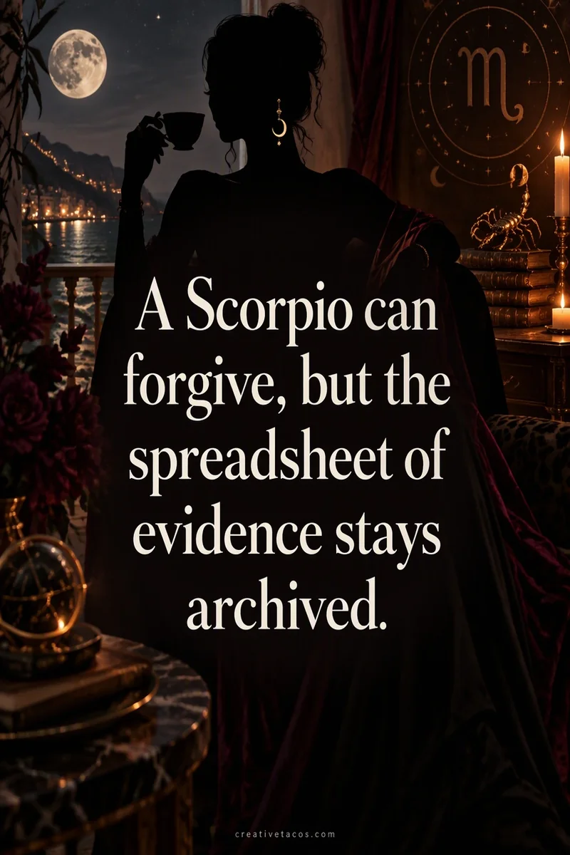 Quote card: A Scorpio can forgive, but the spreadsheet of evidence stays archived.