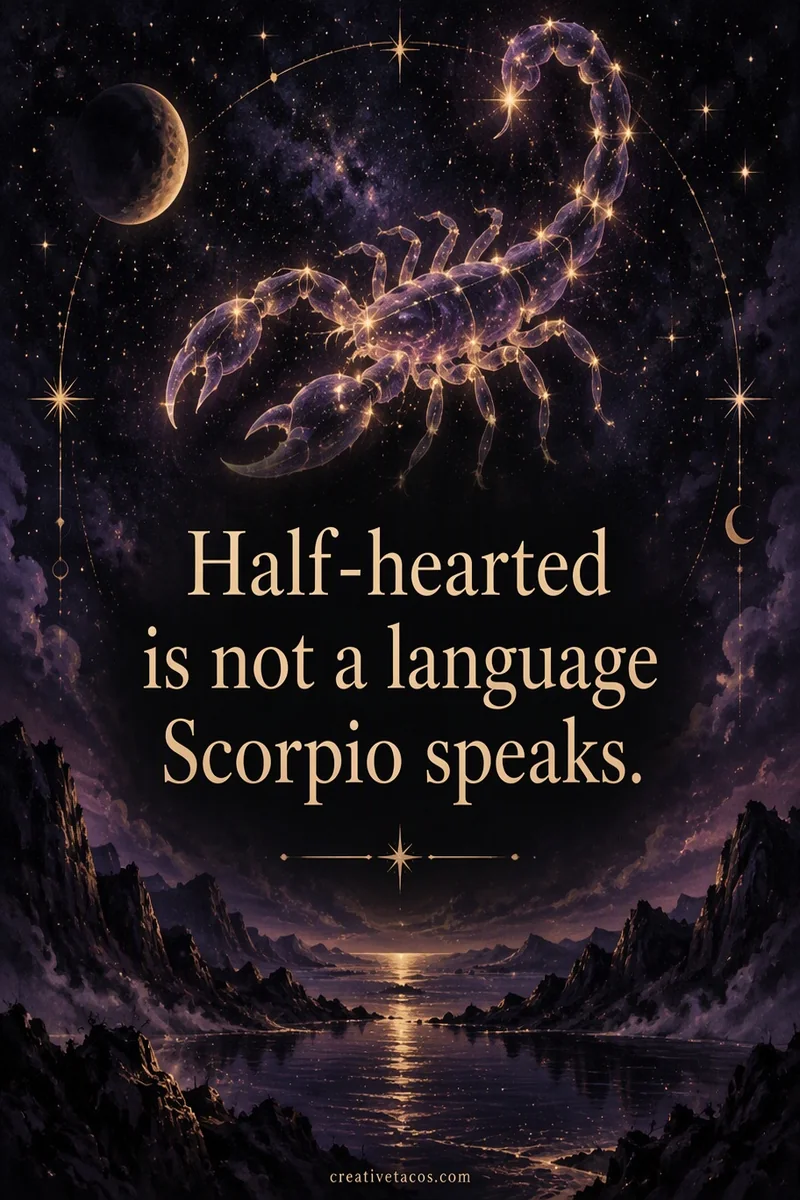 Quote card: Half-hearted is not a language Scorpio speaks.