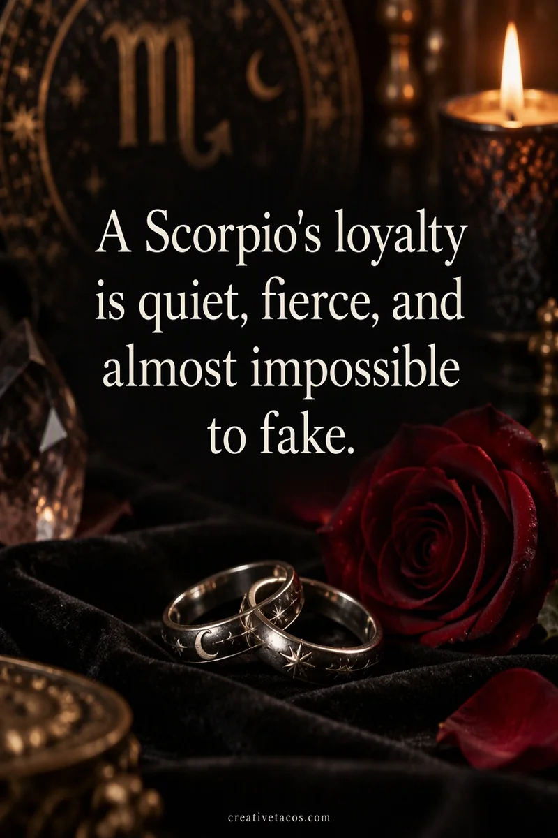 Quote card: A Scorpio's loyalty is quiet, fierce, and almost impossible to fake.
